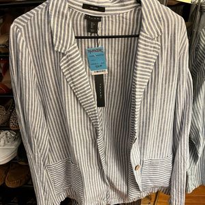 Blue and white striped linen blazer